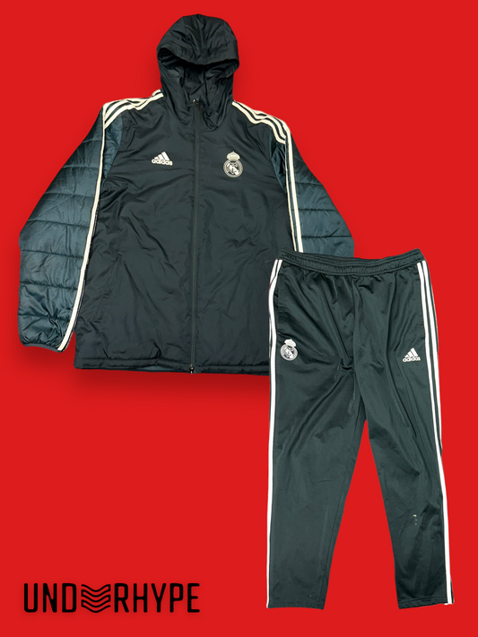 Adidas Real Madrid Tracksuit/Pufferjacket Schwarz/leicht grün (L)
